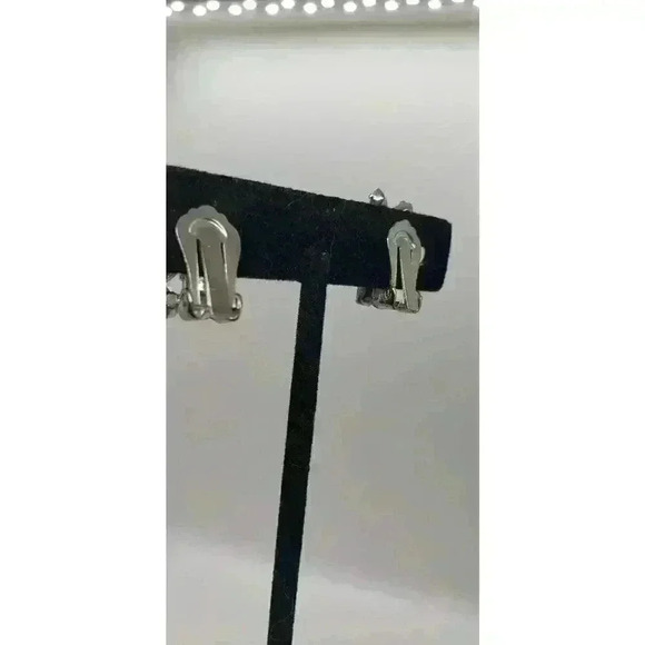 Vintage Earrings Clear Rhinestone Clip Clear Half Flower Star Bride Statement - Picture 7 of 10